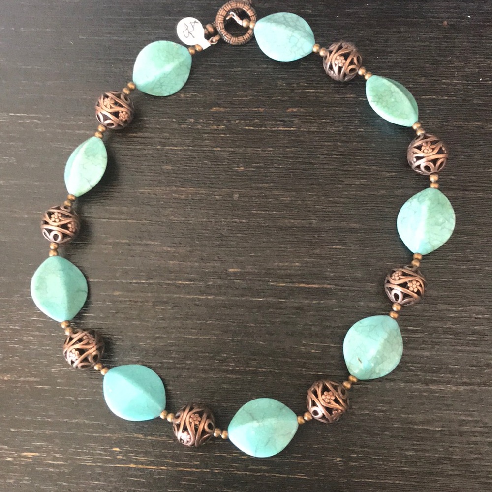 Turquoise and Copper Floral Necklace